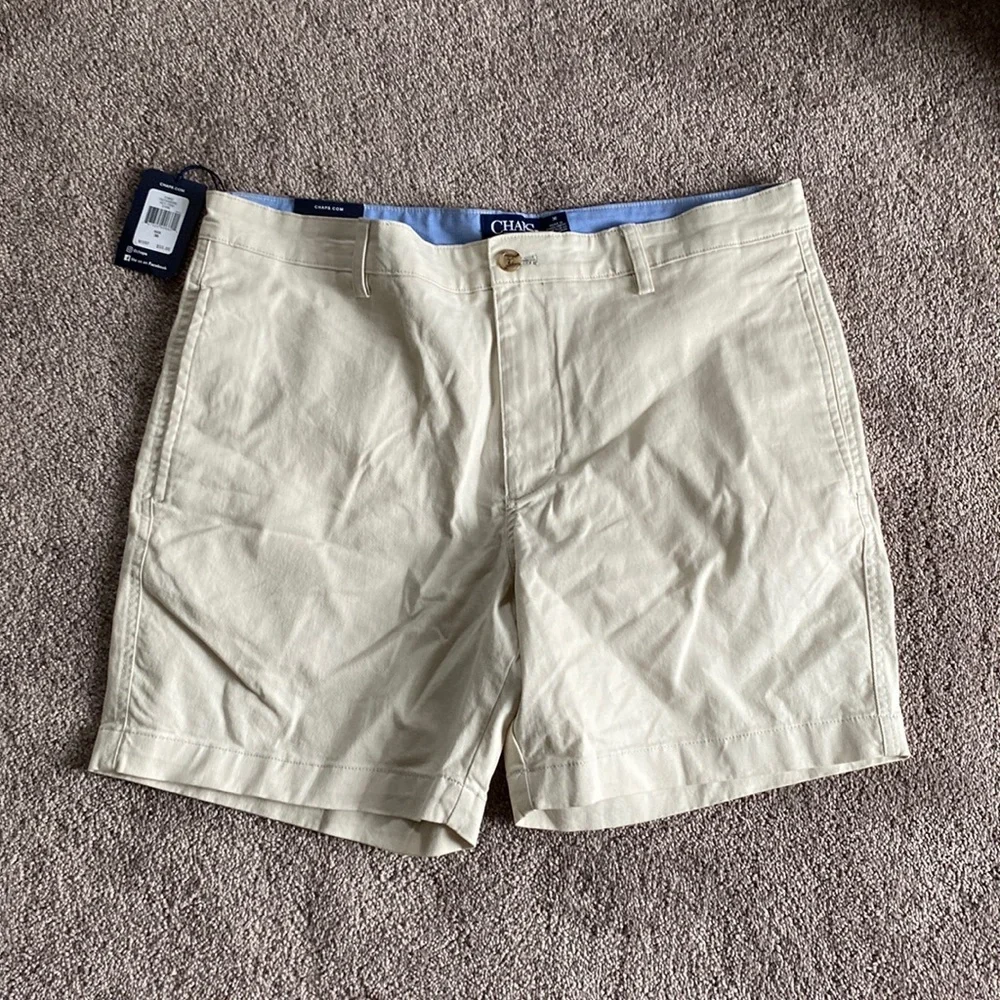 Chaps Flat Front Shorts SIZE 36 Tan Khaki Casual Chino Golf Classic Fit Stretch